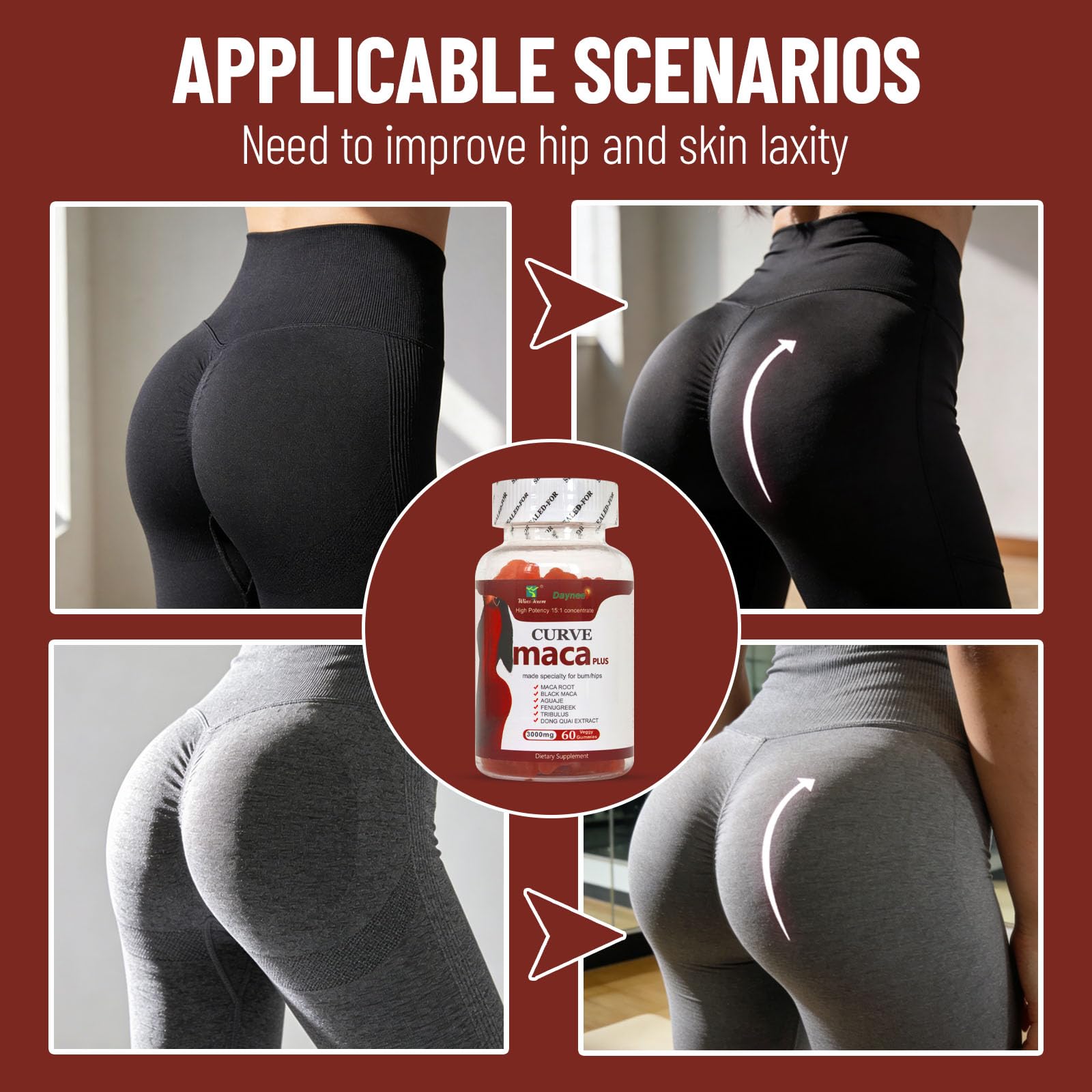 Wins Town Maca Plus Gummies 3000mg, Glute Boost Vitamins for Women, Supports Curves, Energy & Skin Health, Strawberry Flavor, Vegan, 60 Count - TrustMedUSA