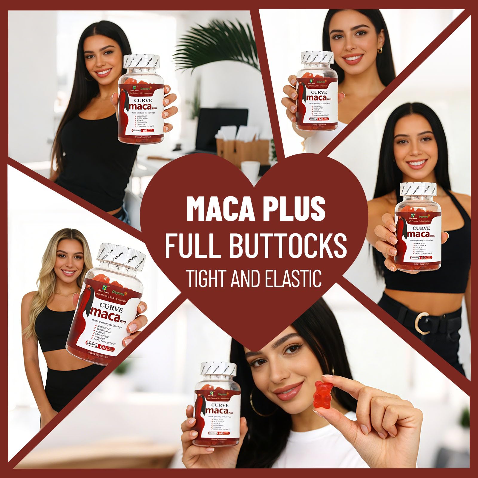 Wins Town Maca Plus Gummies 3000mg, Glute Boost Vitamins for Women, Supports Curves, Energy & Skin Health, Strawberry Flavor, Vegan, 60 Count - TrustMedUSA