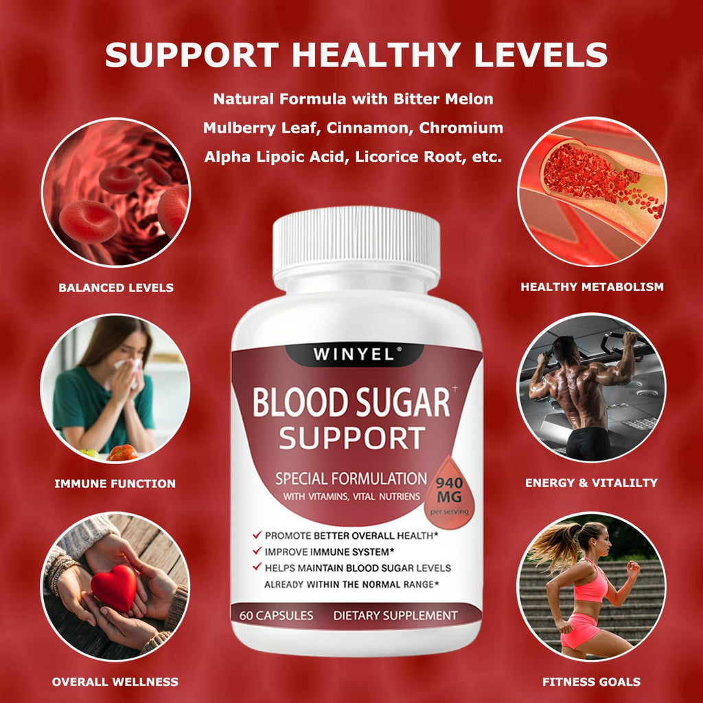 WINYEL Blood Sugar Complex Supplement - with Cinnamon, Bitter Melon, Chromium, Mulberry, Alpha Lipoic Acid, 60 Capsules - TrustMedUSA