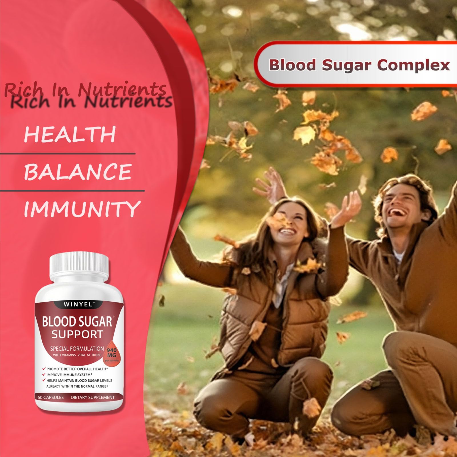 WINYEL Blood Sugar Complex Supplement - with Cinnamon, Bitter Melon, Chromium, Mulberry, Alpha Lipoic Acid, 60 Capsules - TrustMedUSA