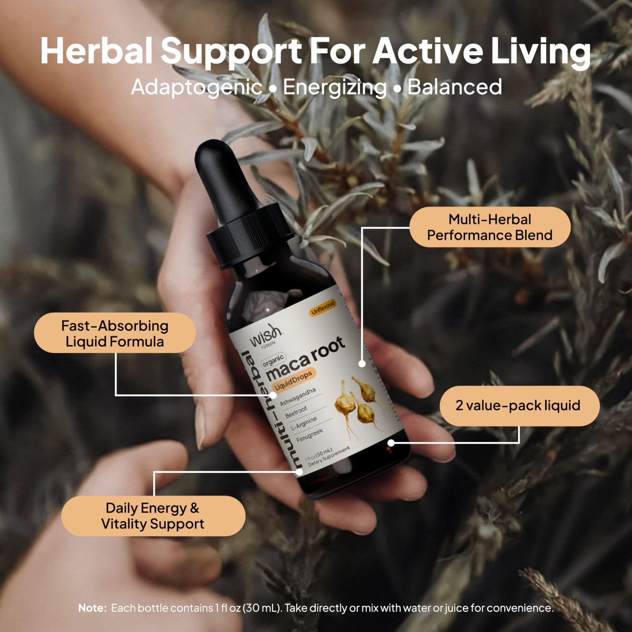 Wish Fusion Maca Root Liquid Drops 2 Pack Organic Maca Root Drops for Energy Support Hormone Balance, Mood Maca Root, Ashwagandha & Tongkat Ali Blend, Liquid Maca Root Extract Fenugreek & Beetroot - TrustMedUSA
