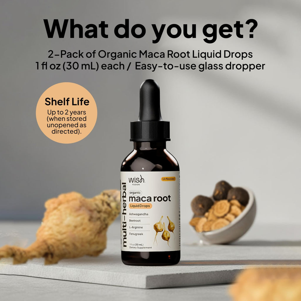 Wish Fusion Maca Root Liquid Drops 2 Pack Organic Maca Root Drops for Energy Support Hormone Balance, Mood Maca Root, Ashwagandha & Tongkat Ali Blend, Liquid Maca Root Extract Fenugreek & Beetroot - TrustMedUSA