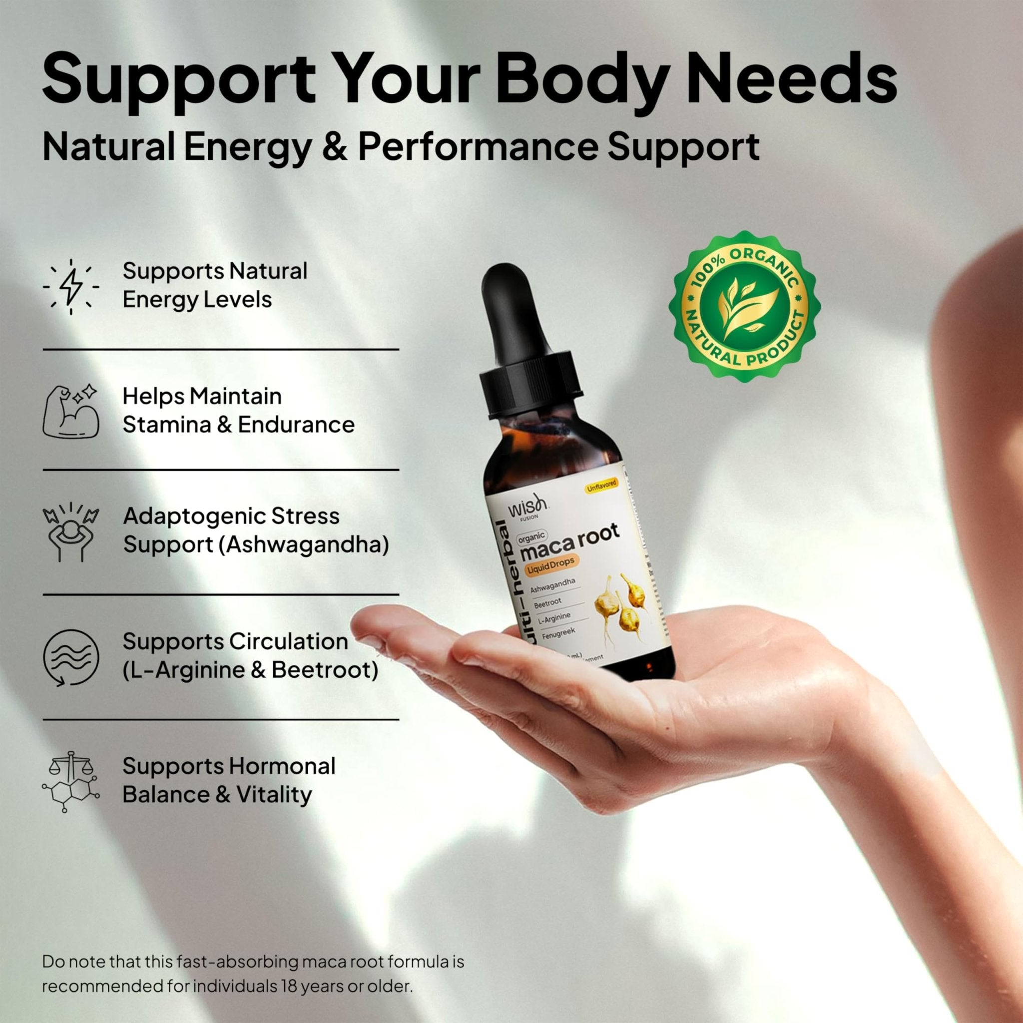Wish Fusion Maca Root Liquid Drops 2 Pack Organic Maca Root Drops for Energy Support Hormone Balance, Mood Maca Root, Ashwagandha & Tongkat Ali Blend, Liquid Maca Root Extract Fenugreek & Beetroot - TrustMedUSA