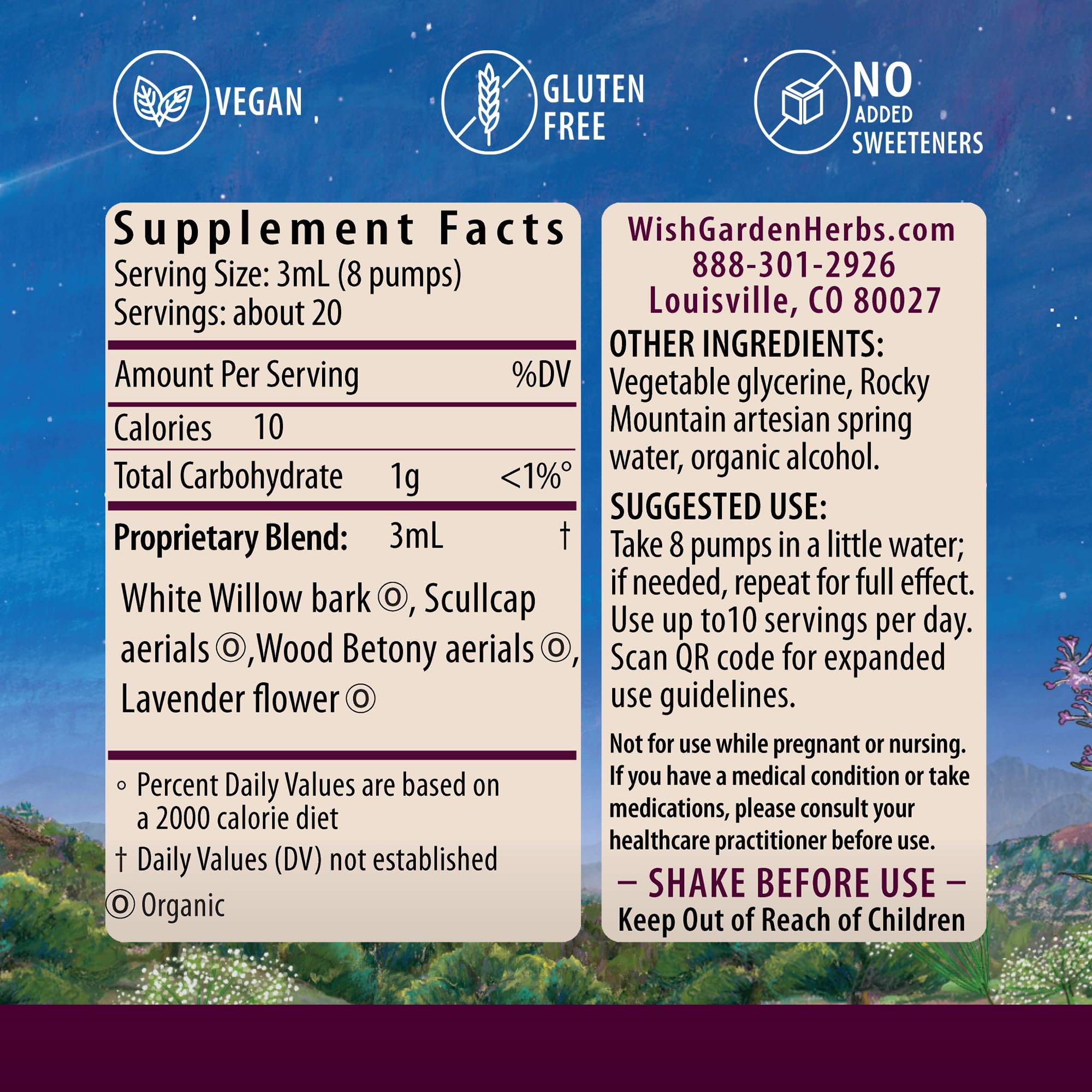 WishGarden Herbs Cranial Comfort - Plant-Based Herbal Supplement with White Willow Bark Extract, Lavender & Scullcap Supports Release of Head, Neck & Shoulders Tension, Stress & Muscle Tension, 4oz - TrustMedUSA