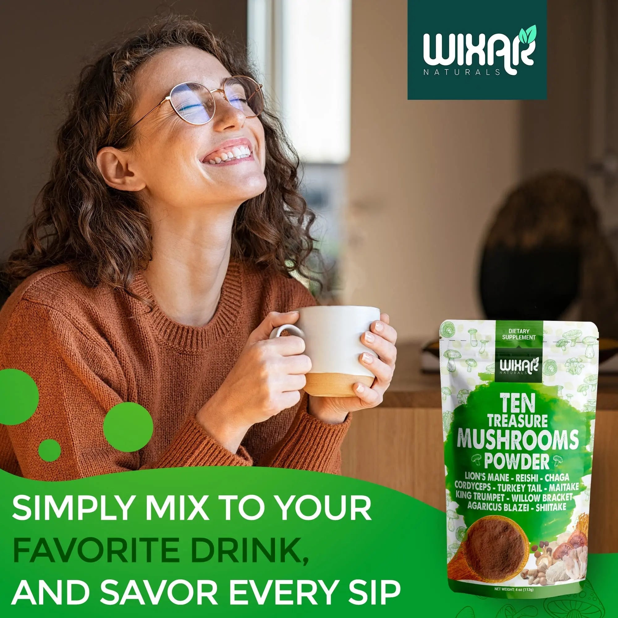 Wixar Mushroom Powder - Ten Treasure Mushrooms Extract Supplement Blend for Coffee - TrustMedUSA
