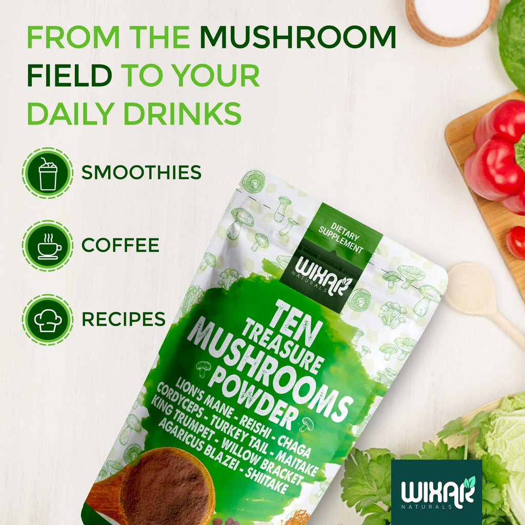 Wixar Mushroom Powder - Ten Treasure Mushrooms Extract Supplement Blend for Coffee - TrustMedUSA