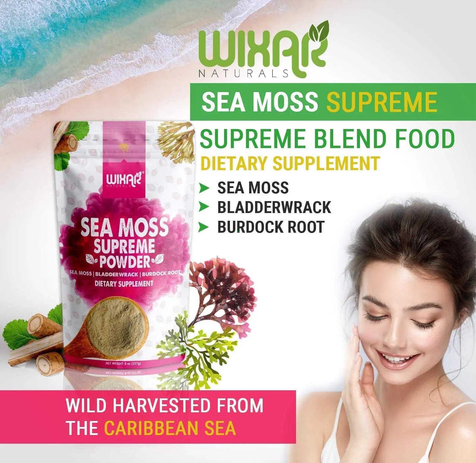 Wixar Wildcrafted Sea Moss Powder – (8 Ounces) – Natural Irish Sea Moss and Bladderwra - TrustMedUSA
