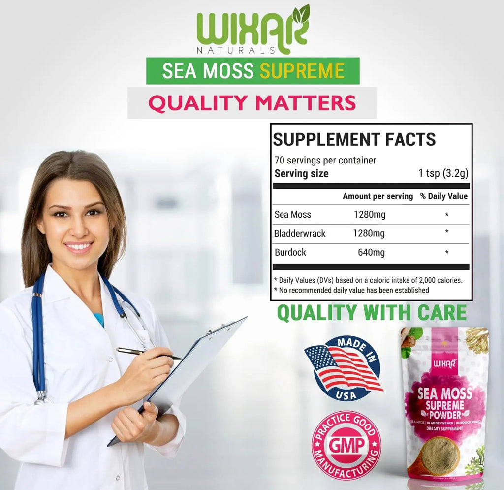Wixar Wildcrafted Sea Moss Powder – (8 Ounces) – Natural Irish Sea Moss and Bladderwra - TrustMedUSA