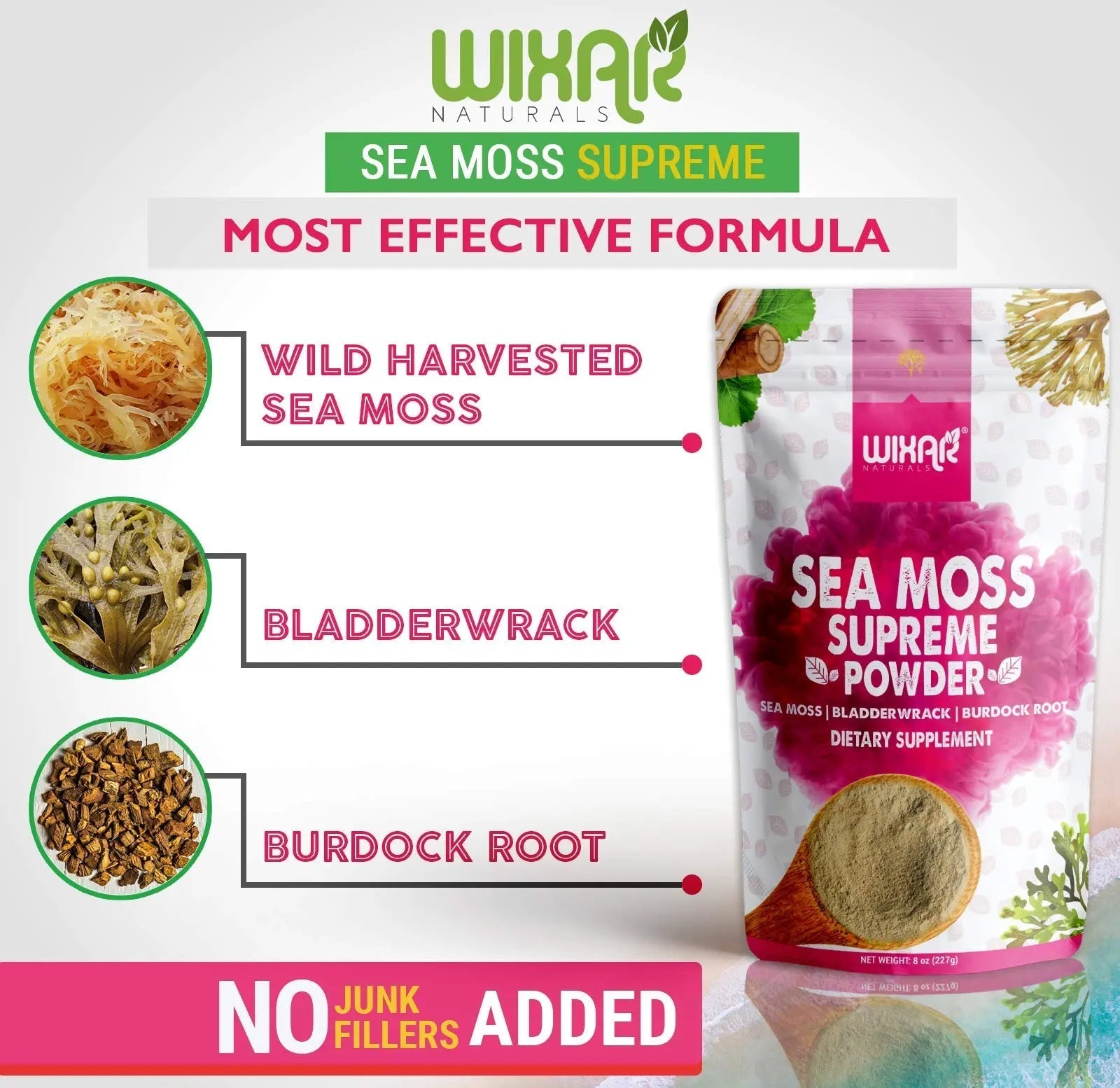 Wixar Wildcrafted Sea Moss Powder – (8 Ounces) – Natural Irish Sea Moss and Bladderwra - TrustMedUSA