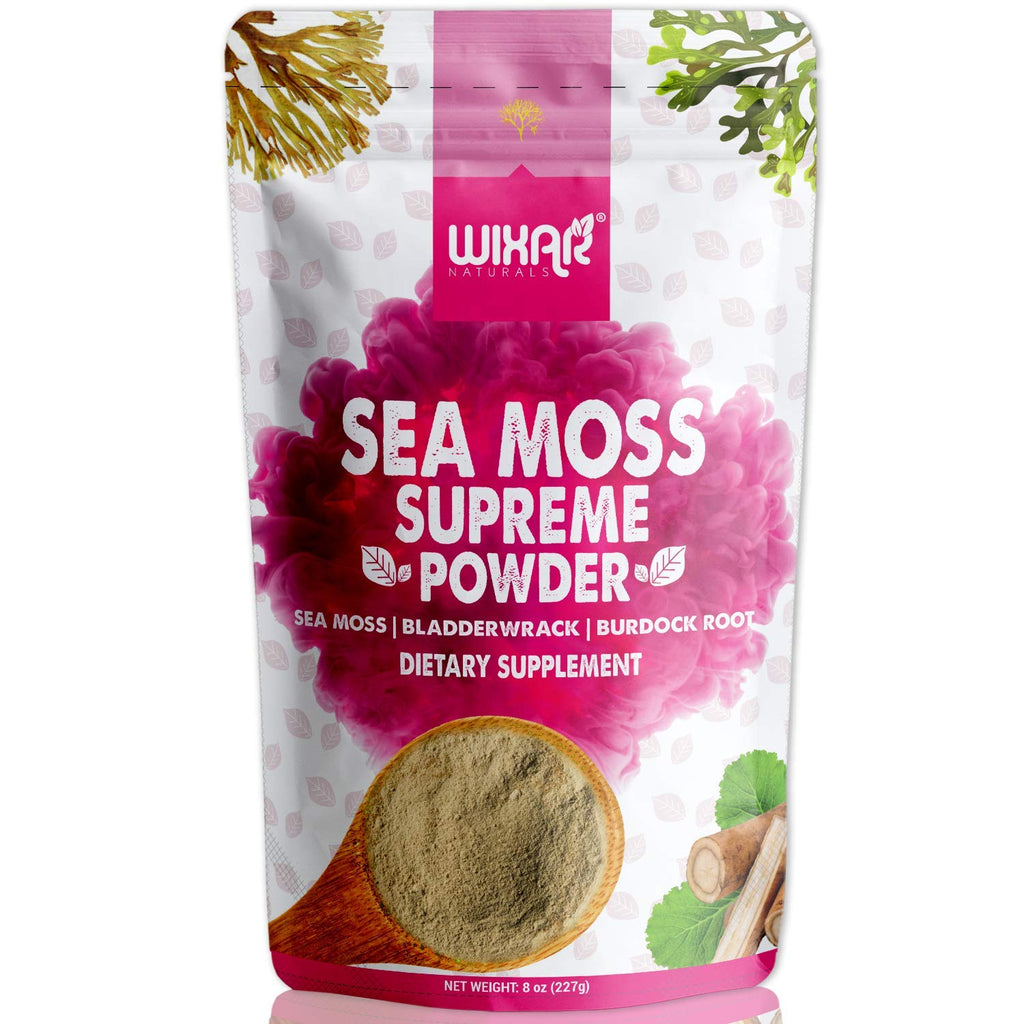 Wixar Wildcrafted Sea Moss Powder – (8 Ounces) – Natural Irish Sea Moss and Bladderwrack with Burdock Powder - Thyroid Support, Healthy Skin, Keto Detox, Joint Support Alkaline Supplements - TrustMedUSA