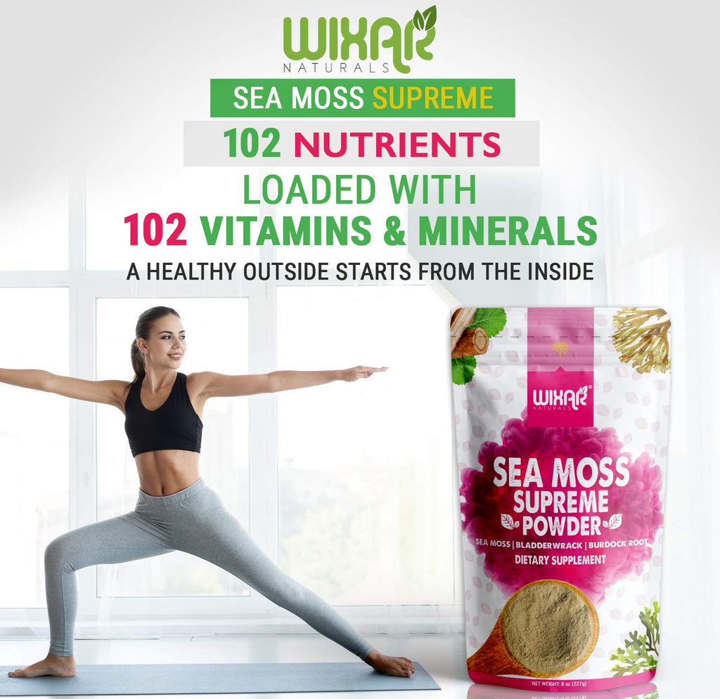 Wixar Wildcrafted Sea Moss Powder – (8 Ounces) – Natural Irish Sea Moss and Bladderwrack with Burdock Powder - Thyroid Support, Healthy Skin, Keto Detox, Joint Support Alkaline Supplements - TrustMedUSA
