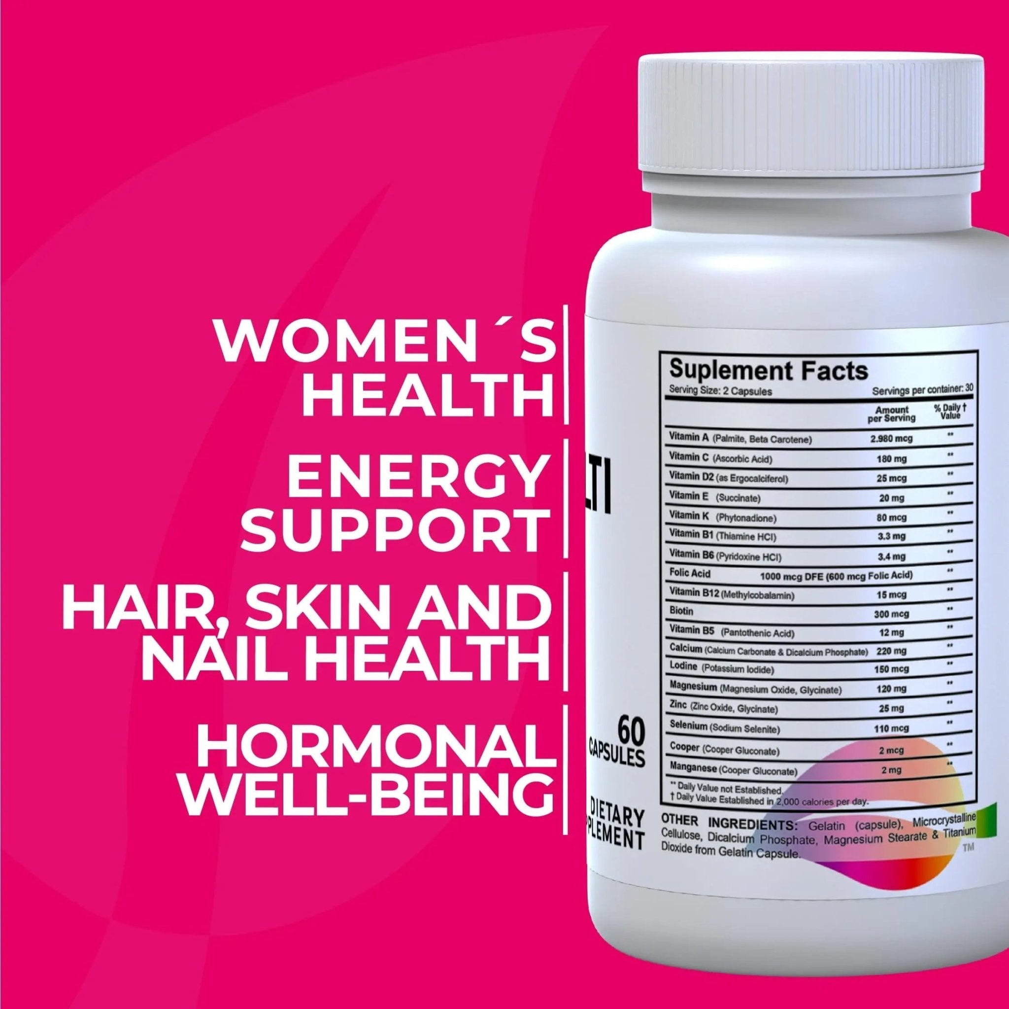 Women’s Multivitamin 18+ Vitamins & Minerals | Biotin, Folic Acid, Zinc, Calcium, Magnesium & Vitamin D | Hair, Skin & Nails Support, Energy - TrustMedUSA