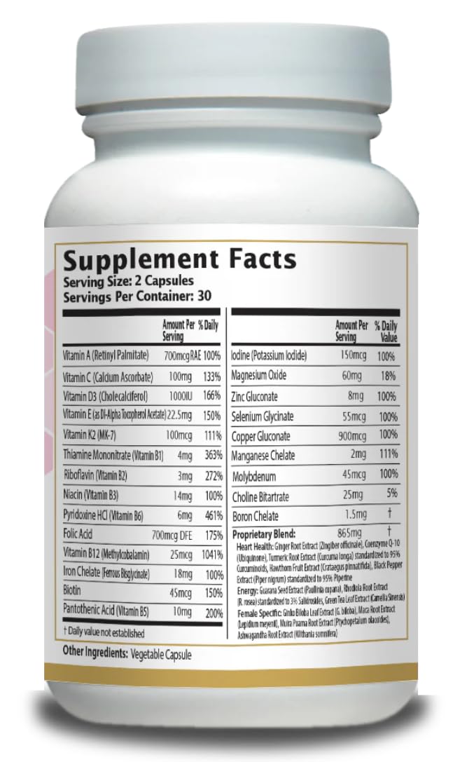 Women’s Multivitamin with Iron, Vitamin D3, Magnesium, B-Complex & Herbal Support – 60 Capsules – Energy, Hormone Balance, Heart Health – AnuMed - TrustMedUSA