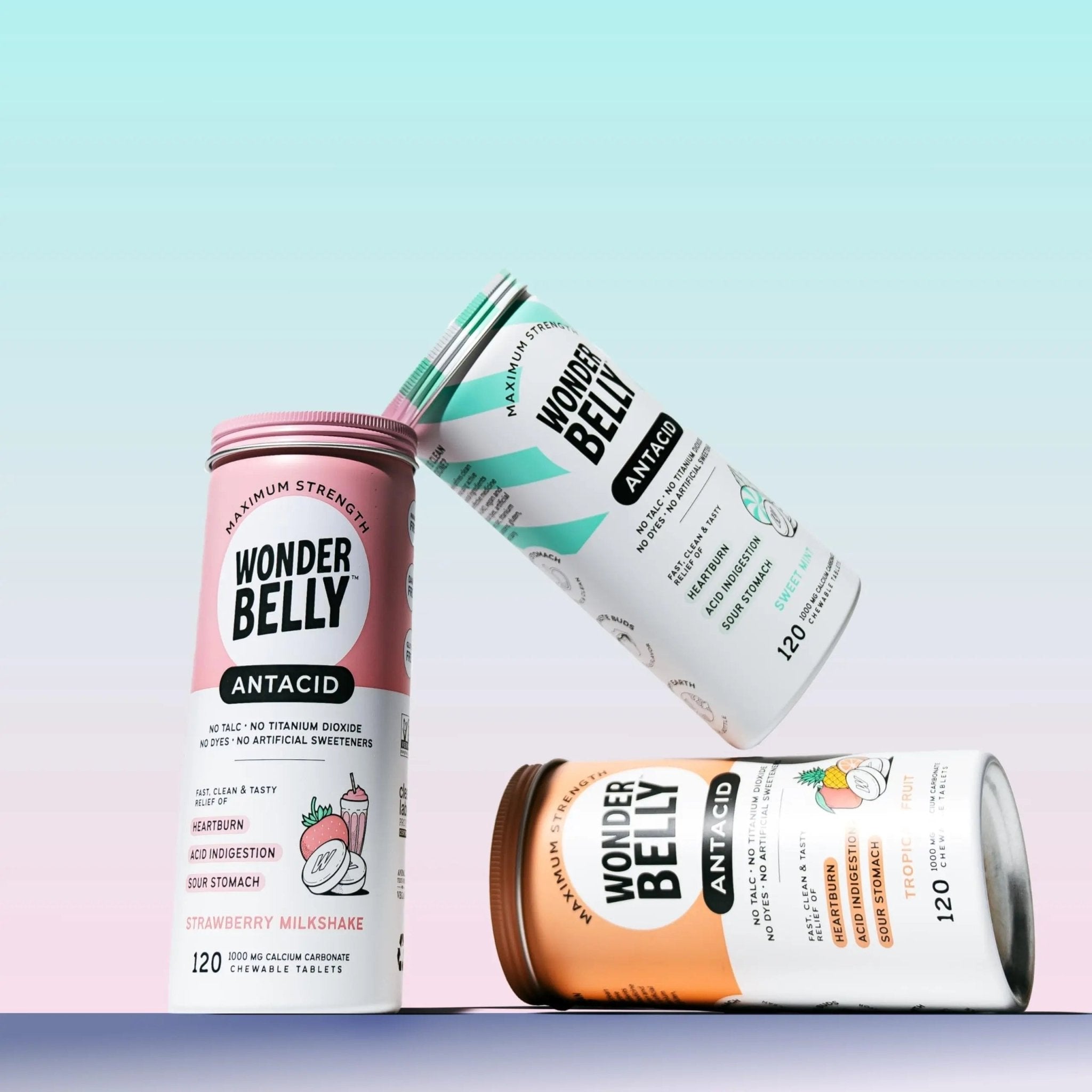 Wonderbelly Antacid, Effective Heartburn and Instant Acid Indigestion Relief, Extra Strength Chewable Tablets, 1000 mg Calcium Carbonate, No Talc or Dye, Strawberry Milkshake, 120 Count - TrustMedUSA