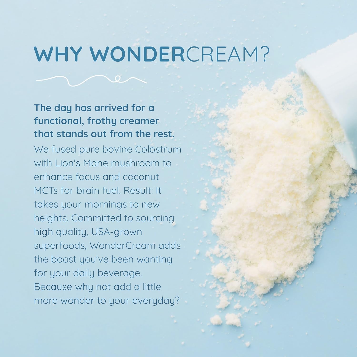 WONDERCOW Bovine Colostrum Superfood Creamer Supplement Powder w/Organic Lions Mane Mushroom & Coconut Milk Powder MCTs | Functional Sugar Free Keto Coffee, Smoothie & Drink Mix Unsweetened - TrustMedUSA