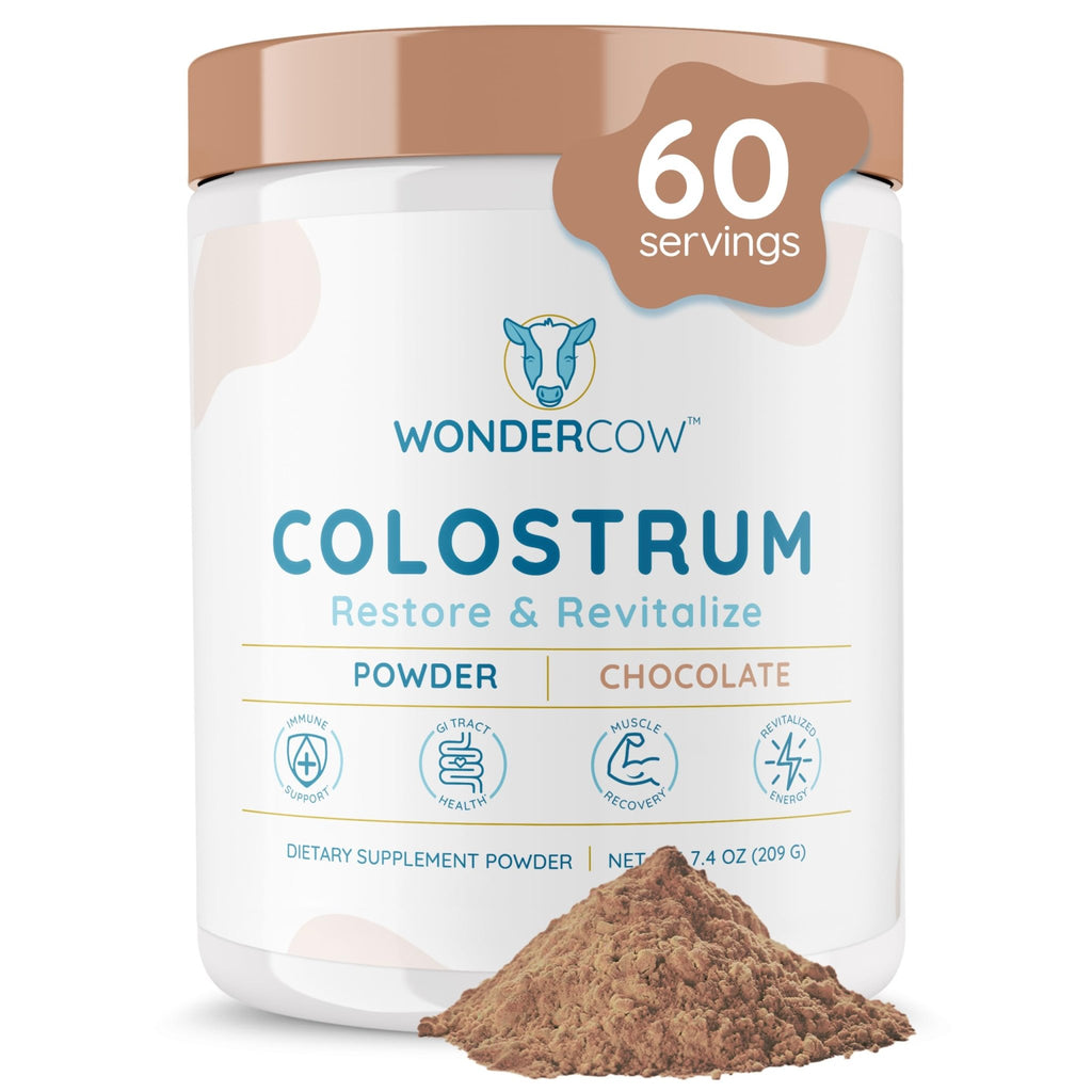 WONDERCOW Colostrum Supplement Powder for Gut Health, Immune Support & Wellness | Natural IgG Pure Whole Bovine Colostrum Superfood, Chocolate, 60 Servings - TrustMedUSA