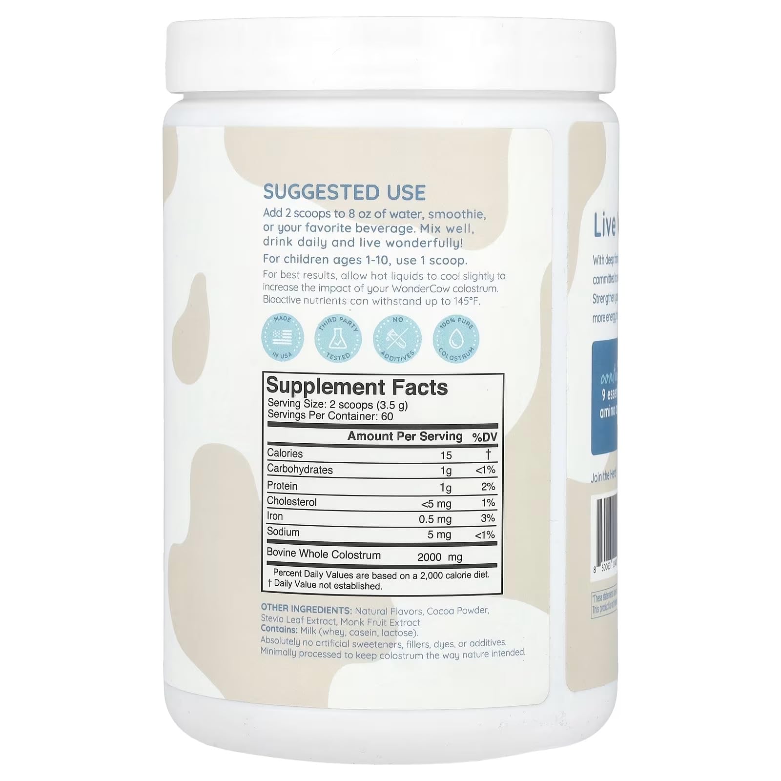 WONDERCOW Colostrum Supplement Powder for Gut Health, Immune Support & Wellness | Natural IgG Pure Whole Bovine Colostrum Superfood, Chocolate, 60 Servings - TrustMedUSA