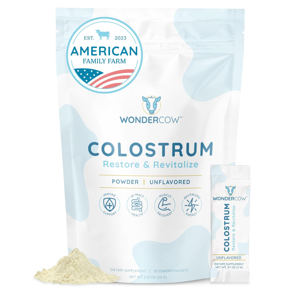 WONDERCOW Colostrum Supplement Powder for Gut Health, Immune Support & Wellness | Natural IgG Pure Whole Bovine Colostrum Superfood, Unflavored, 30 Servings - TrustMedUSA
