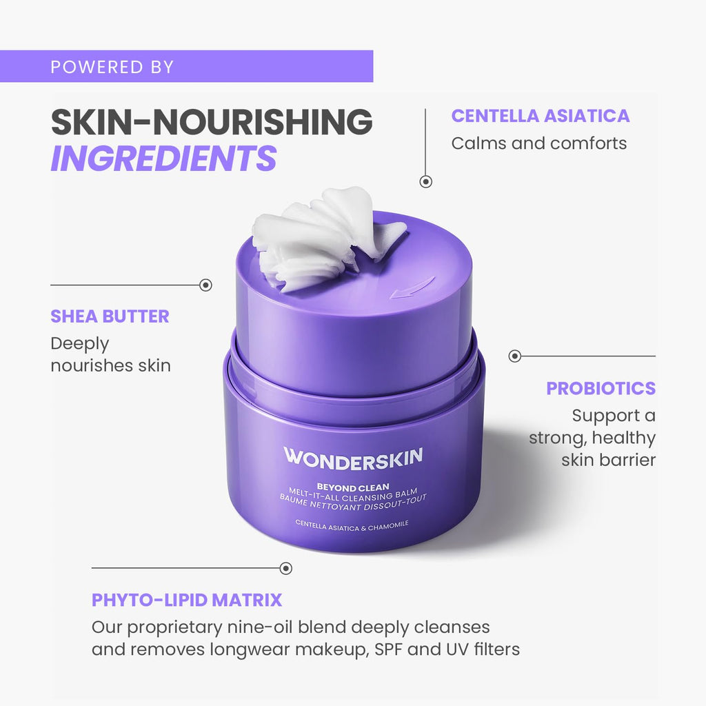 Wonderskin Cleansing Balm - Melt It All Balm to Milk Makeup Remover, Gentle Hydrating Face Cleanser with Centella and Chamomile - Maple Wellness Supplements
