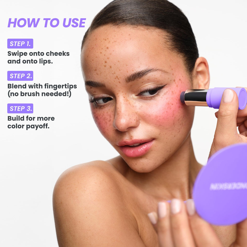 Wonderskin Cream Blush Stick pH-Activated - pHlush Stick Multi-Use, Blush for Cheeks and Lips, Cooling Nourishing Color-Adjusting Makeup - TrustMedUSA