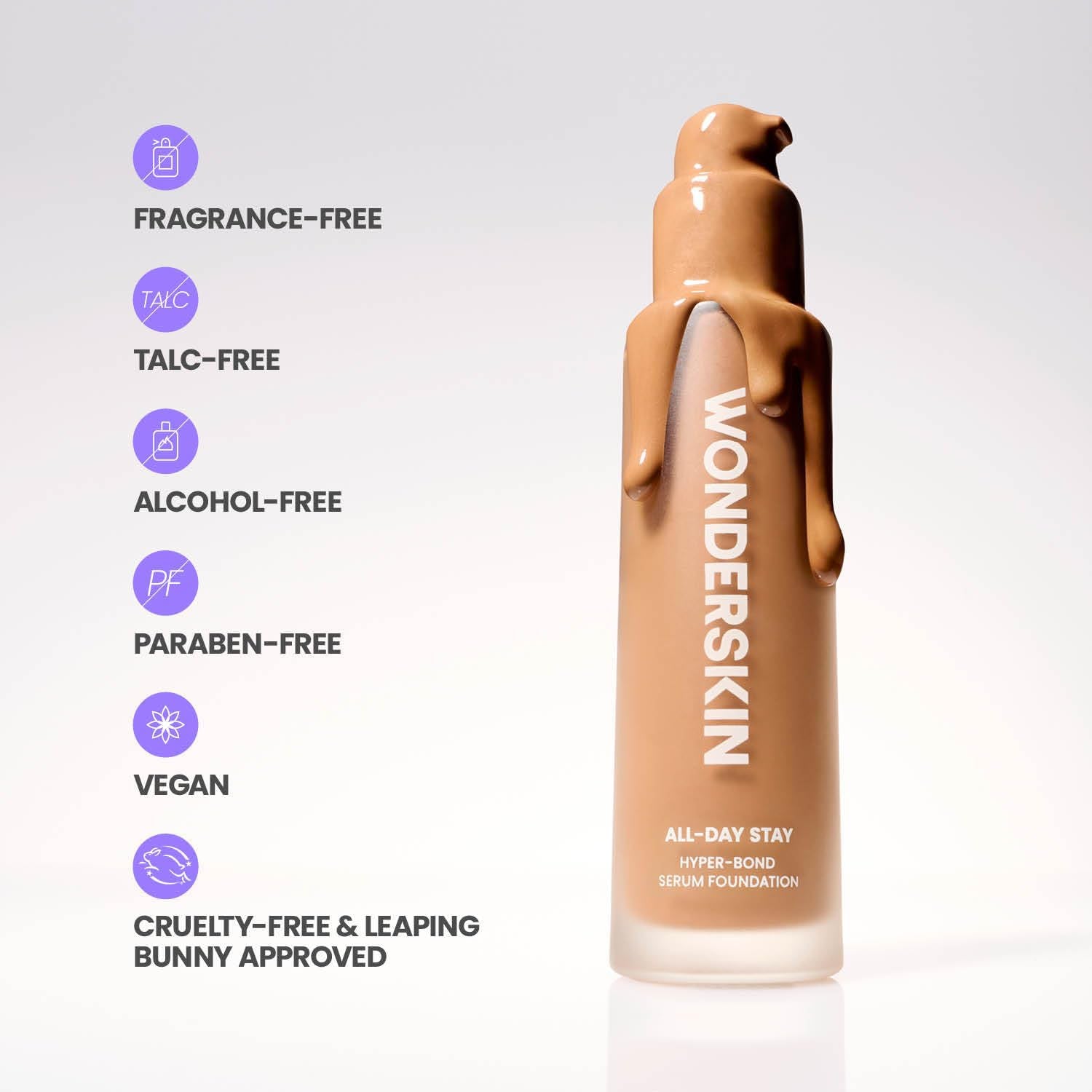 Wonderskin Hyper Bond All-Day Stay Serum Foundation – Waterproof, Transfer-Proof, 24HR Longwear Face Makeup with Niacinamide & Hyaluronic Acid – Lightweight, Natural Finish (Moonstone) - TrustMedUSA