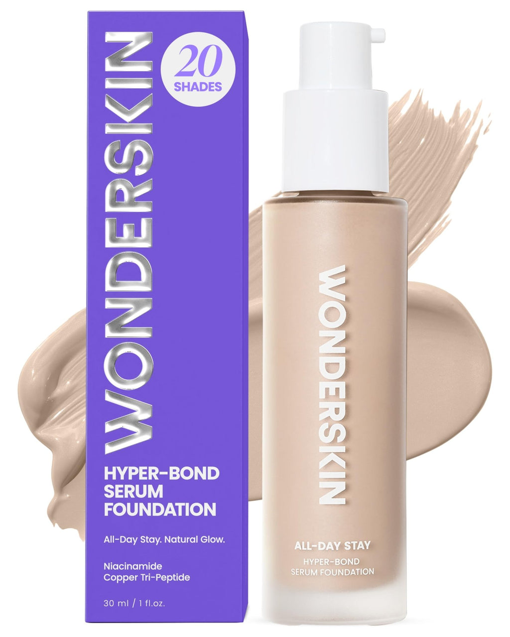 Wonderskin Hyper Bond All-Day Stay Serum Foundation – Waterproof, Transfer-Proof, 24HR Longwear Face Makeup with Niacinamide & Hyaluronic Acid – Lightweight, Natural Finish (Moonstone) - TrustMedUSA