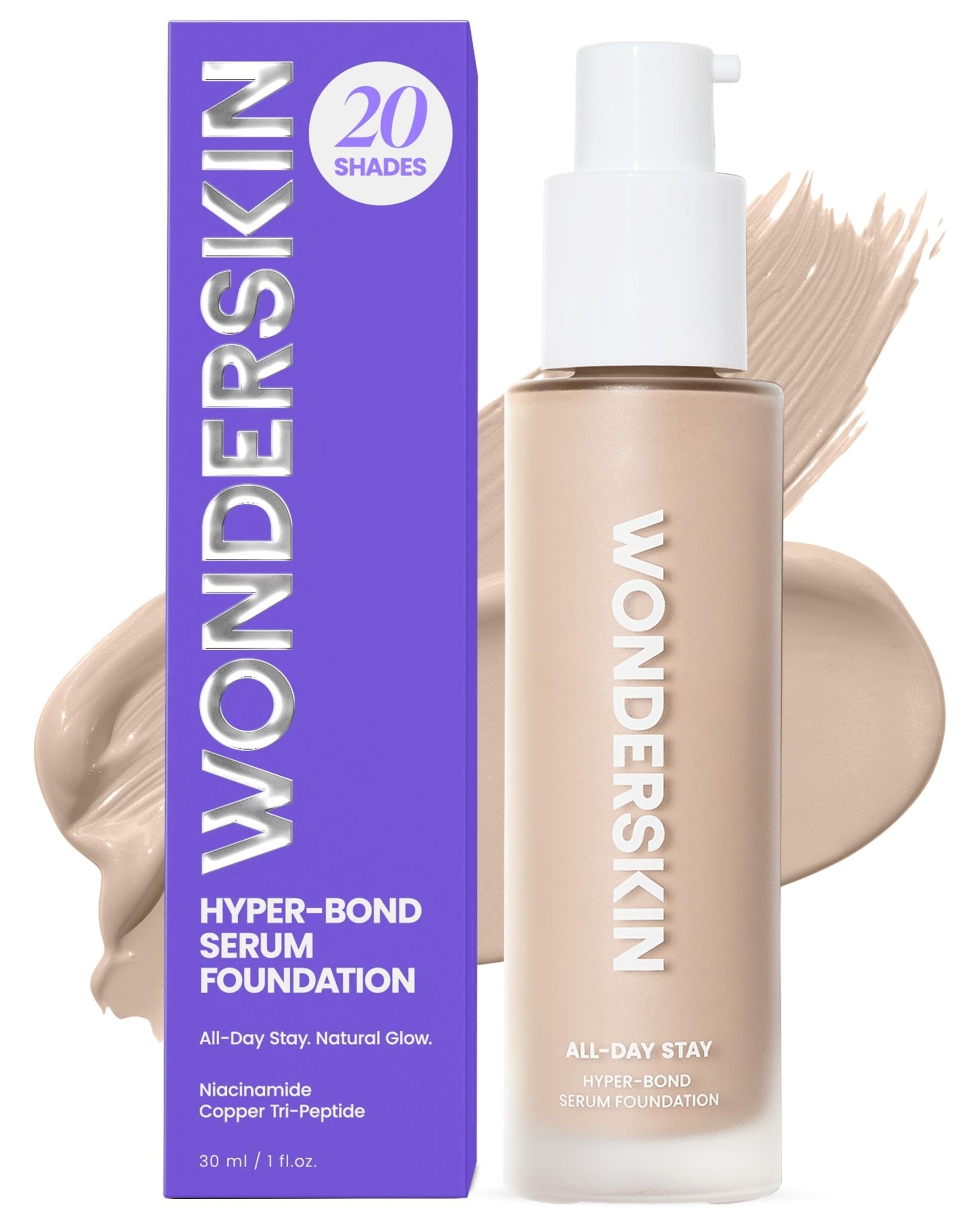 Wonderskin Hyper Bond All-Day Stay Serum Foundation – Waterproof, Transfer-Proof, 24HR Longwear Face Makeup with Niacinamide & Hyaluronic Acid – Lightweight, Natural Finish (Moonstone) - TrustMedUSA