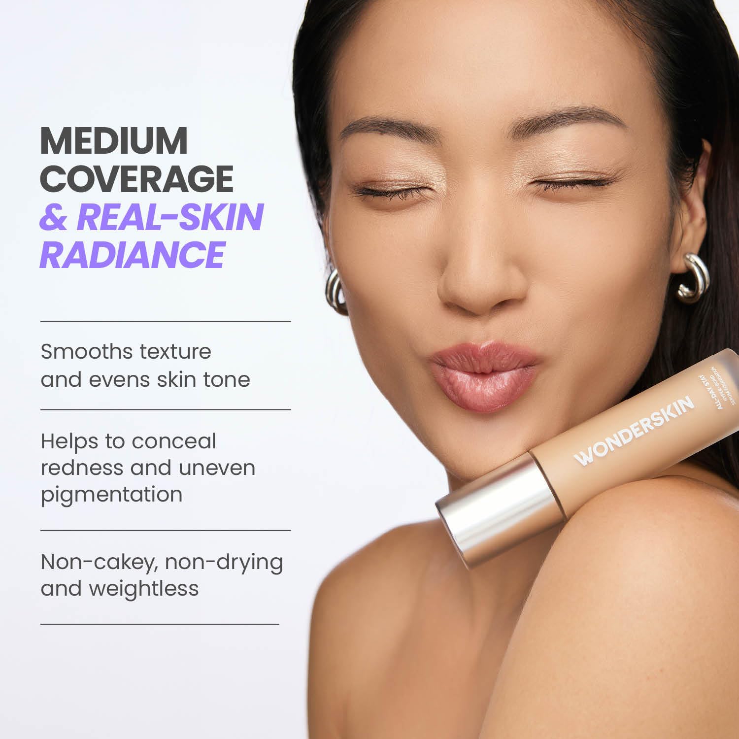 Wonderskin Hyper Bond All-Day Stay Serum Foundation – Waterproof, Transfer-Proof, 24HR Longwear Face Makeup with Niacinamide & Hyaluronic Acid – Lightweight, Natural Finish (Moonstone) - TrustMedUSA