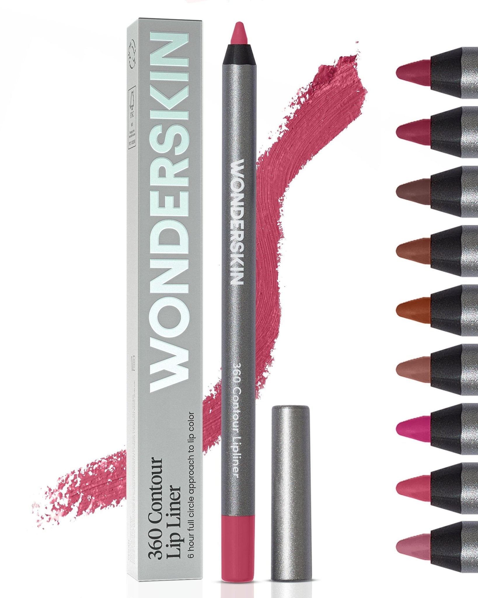 Wonderskin Lipliner Pencil - 360 Contour Lipliner, Long Lasting, Sharpenable, Waterproof and Transfer-Proof Nude Lip Liner Pencil (Rosewood) - TrustMedUSA