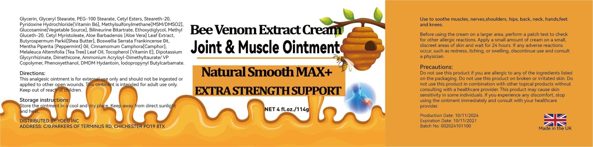 WONDROUSZ Bee Venom Joint Cream, Extra Strength Muscle & Bone Soothing Ointment, for Shoulder, Back, Neck, Hands, Feet, Leg, Knees, Ankle, Arthritis, Meniscus, for Adults, Seniors - TrustMedUSA