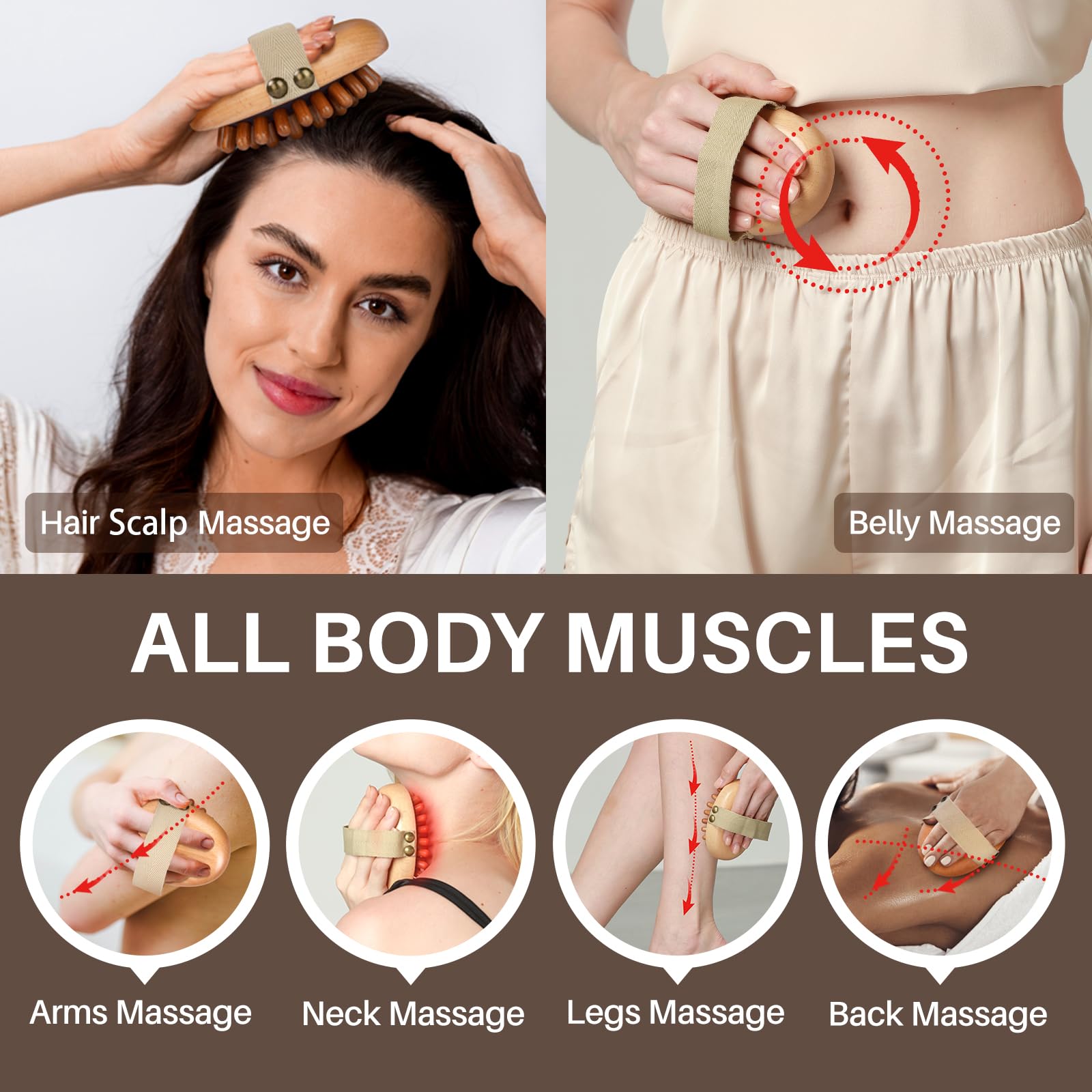 Wood Therapy Massage Tool for Belly Fat,Wooden Meridian Massage Body Brush for Cellulite Remover, Cellulite Lymphatic Drainage Massager for Body Shaping, Maderoterapia Kit for Muscle Pain Relief - Maple Wellness Supplements