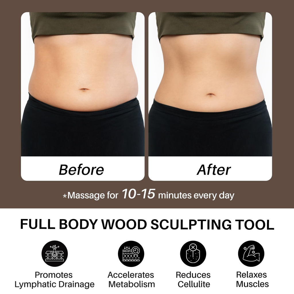 Wood Therapy Massage Tool for Belly Fat,Wooden Meridian Massage Body Brush for Cellulite Remover, Cellulite Lymphatic Drainage Massager for Body Shaping, Maderoterapia Kit for Muscle Pain Relief - Maple Wellness Supplements