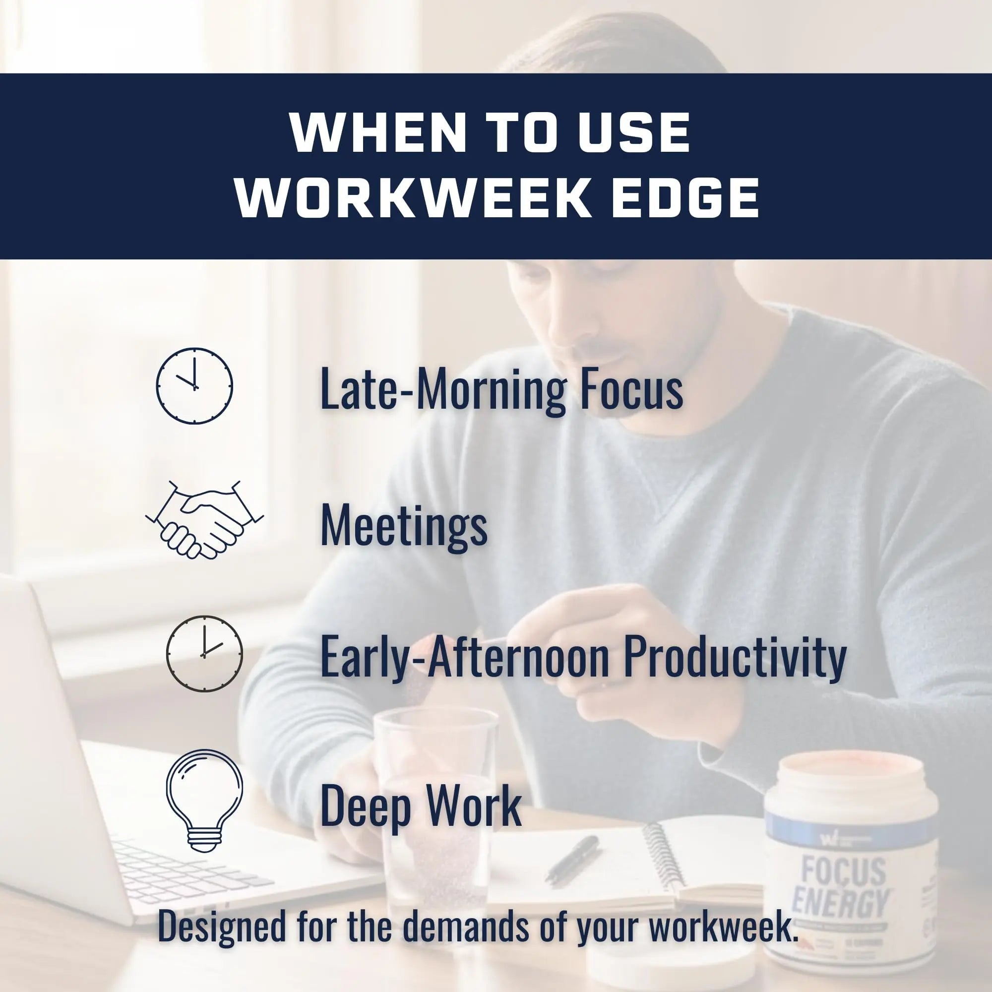Workweek Edge Focus & Energy Drink Mix Powder – Zero Sugar, 100mg Caffeine + L-Theanine + L-Tyrosine Calm Nootropic Supplement for Steady Focus & Clean Energy – (25 Servings) - TrustMedUSA