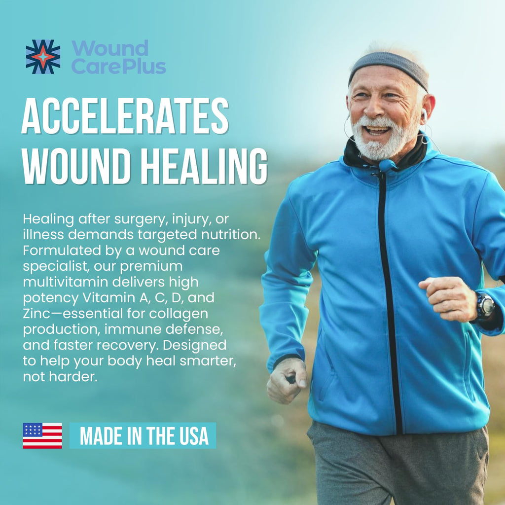 Wound Care Plus Men's Multivitamin – Comprehensive Vitamin & Mineral Blend with Vitamins A, B, C, D, E, Zinc – Supports Immune Health, Energy & Skin Wellness – 60 Capsules – Non-GMO, Gluten-Free - TrustMedUSA