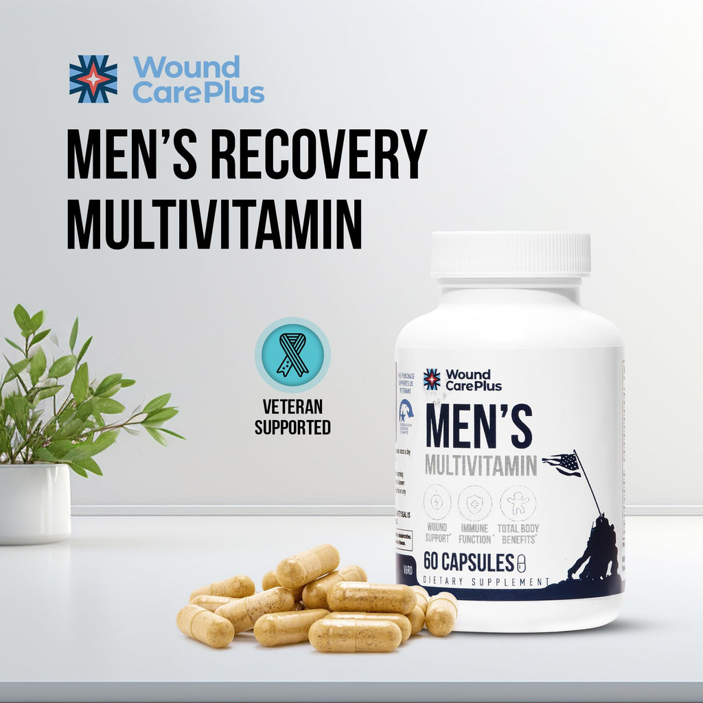 Wound Care Plus Men's Multivitamin – Comprehensive Vitamin & Mineral Blend with Vitamins A, B, C, D, E, Zinc – Supports Immune Health, Energy & Skin Wellness – 60 Capsules – Non-GMO, Gluten-Free - TrustMedUSA