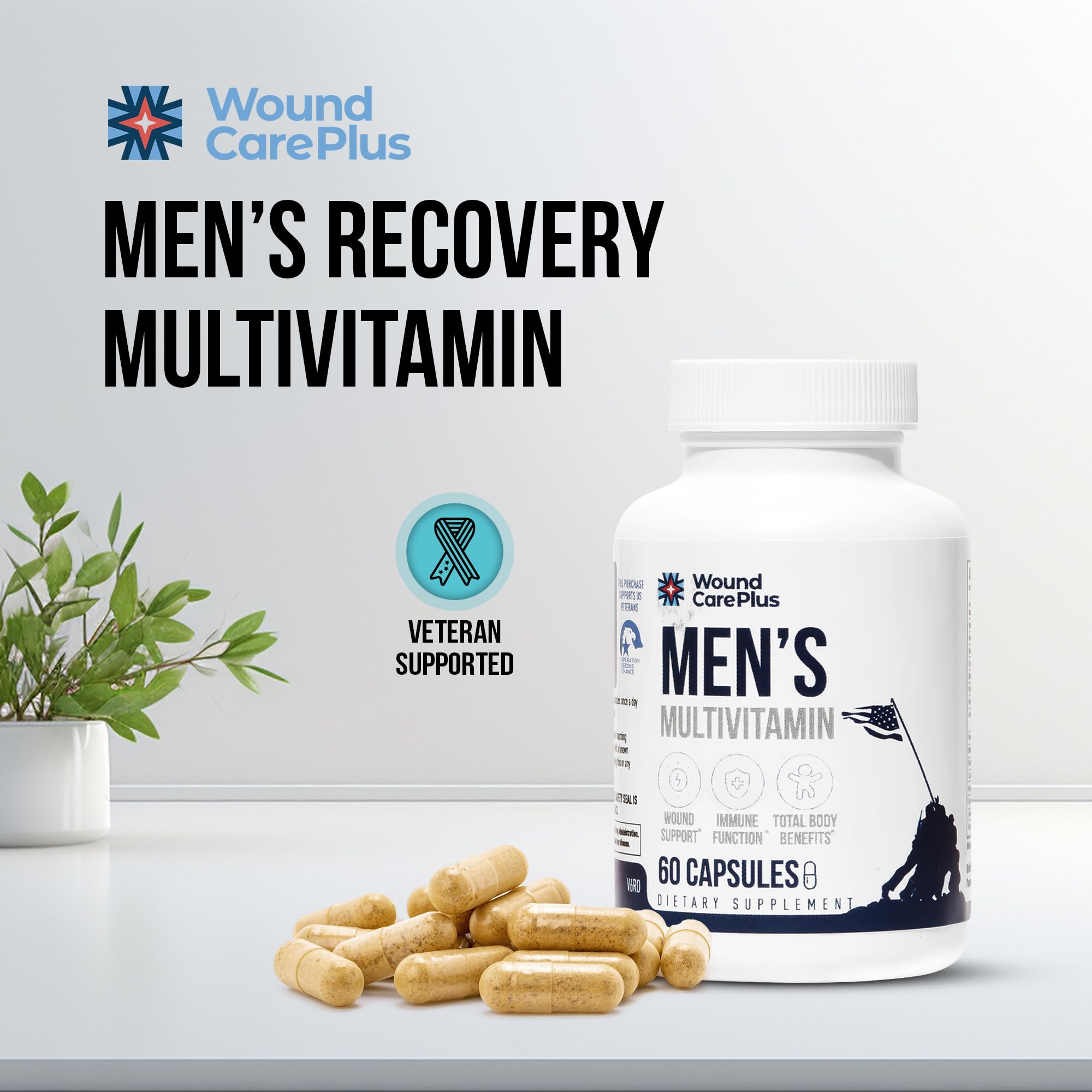 Wound Care Plus Men's Multivitamin – Comprehensive Vitamin & Mineral Blend with Vitamins A, B, C, D, E, Zinc – Supports Immune Health, Energy & Skin Wellness – 60 Capsules – Non-GMO, Gluten-Free - TrustMedUSA