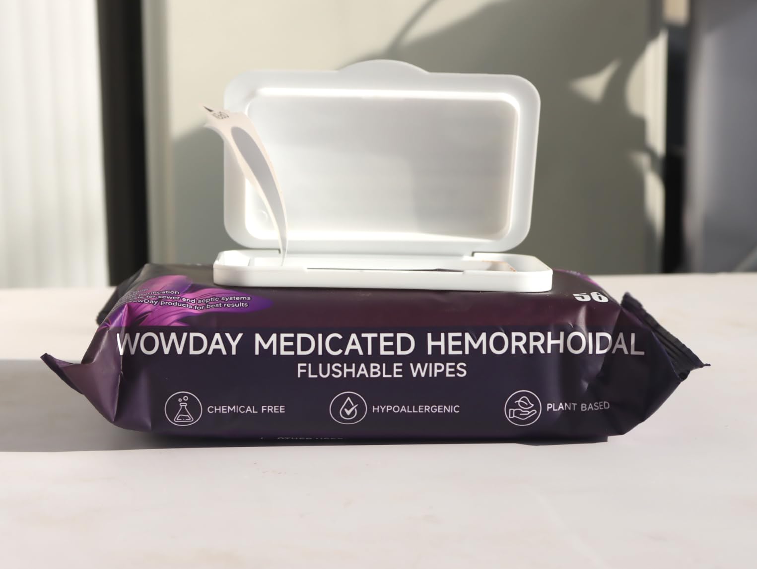 Wowday Flushable Hemorrhoid Wipes | Maximum Strength Witch Hazel Wipes | 56 Count Fragrance Free Adult Hemorrhoids Medicated Witch Hazels Wipe for Butt Hemorrhoidal Itch - TrustMedUSA