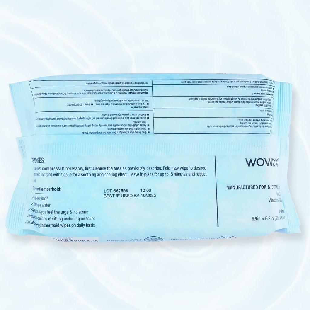 Wowday Flushable Hemorrhoid Wipes | Medicated Witch Hazel Wipes Ph Balanced | 112 Count Natural Fragrance Free Adult Hemorrhoids Witch Hazel Wipe for Butt Itch - TrustMedUSA