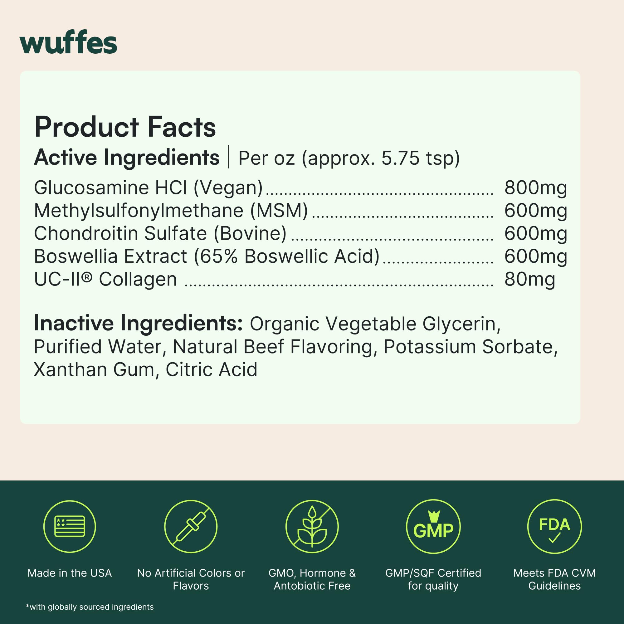 Wuffes Advanced Joint Liquid for Dogs, Hip & Joint Support Supplement with Glucosamine, Chondroitin, UC-II® Collagen, and MSM, for Small & Large Breeds, 16 Oz - TrustMedUSA