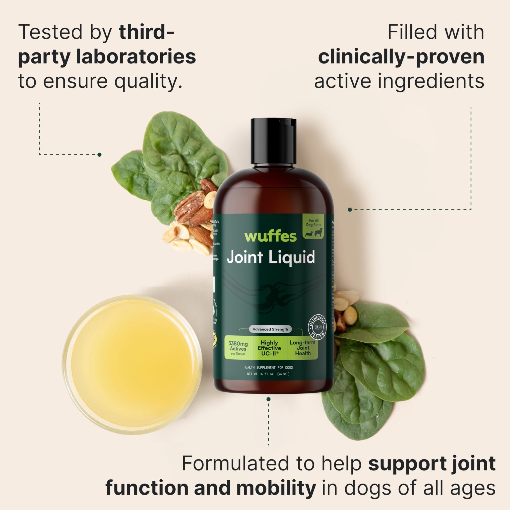 Wuffes Advanced Joint Liquid for Dogs, Hip & Joint Support Supplement with Glucosamine, Chondroitin, UC-II® Collagen, and MSM, for Small & Large Breeds, 16 Oz - TrustMedUSA