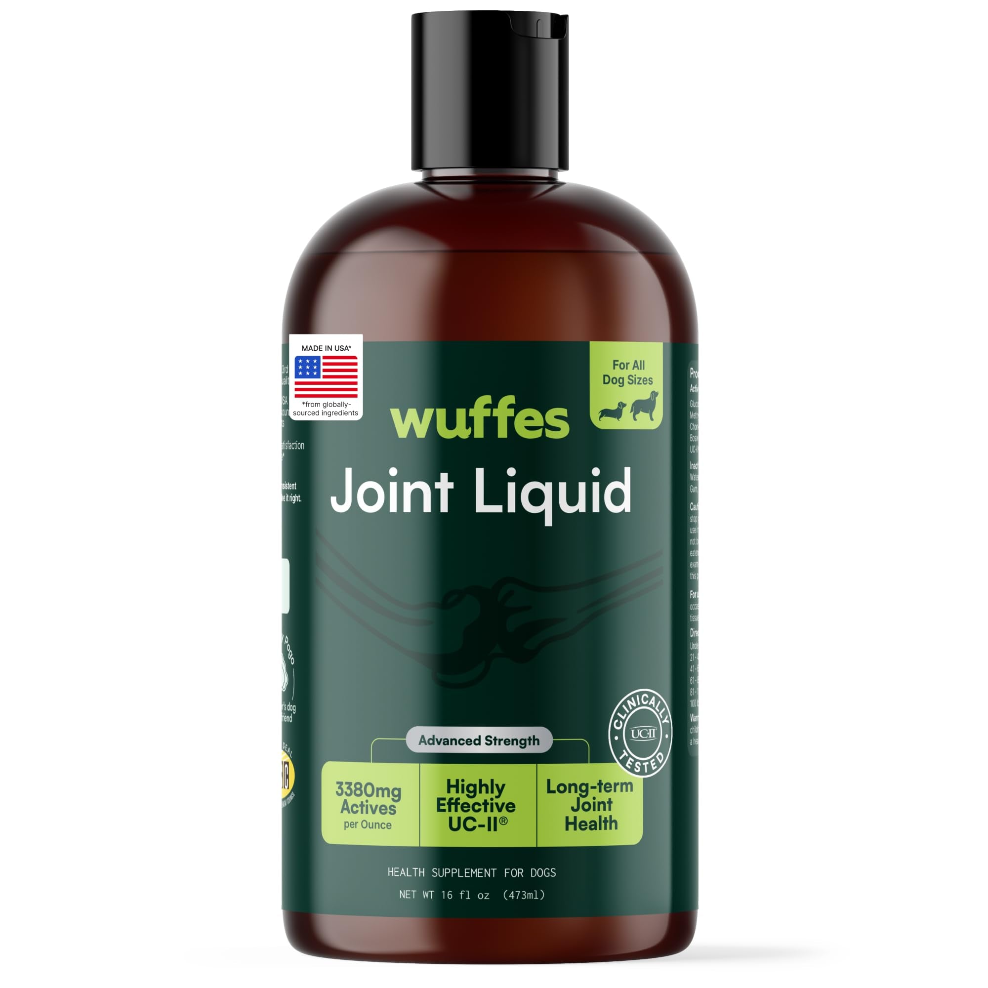 Wuffes Advanced Joint Liquid for Dogs, Hip & Joint Support Supplement with Glucosamine, Chondroitin, UC-II® Collagen, and MSM, for Small & Large Breeds, 16 Oz - TrustMedUSA