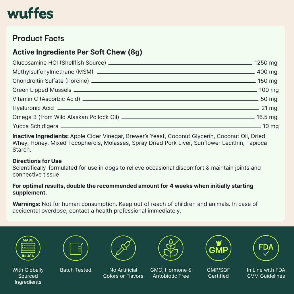 Wuffes Chewable Dog Hip & Joint Supplement - Glucosamine & Chondroitin Chews - Dog Joint Supplements & Vitamins - Extended Joint Care (Large Breed (Over 65 lbs), 60 Chews (Pack of 2)) - TrustMedUSA