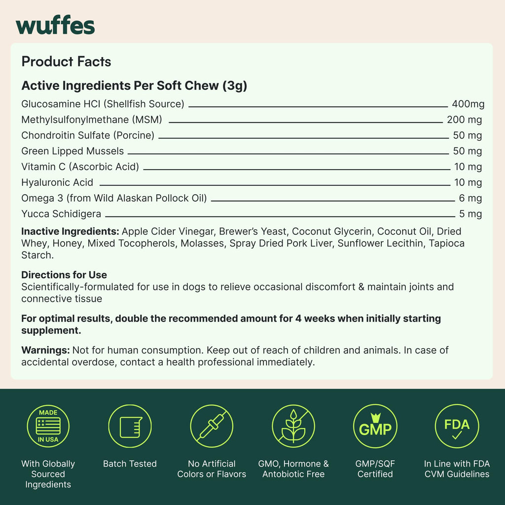 Wuffes Chewable Dog Hip & Joint Supplement - Glucosamine & Chondroitin Chews - Dog Joint Supplements & Vitamins - Extended Joint Care (Small&Medium Breeds (0-65 lbs), 180 Chews (Pack of 3)) - TrustMedUSA