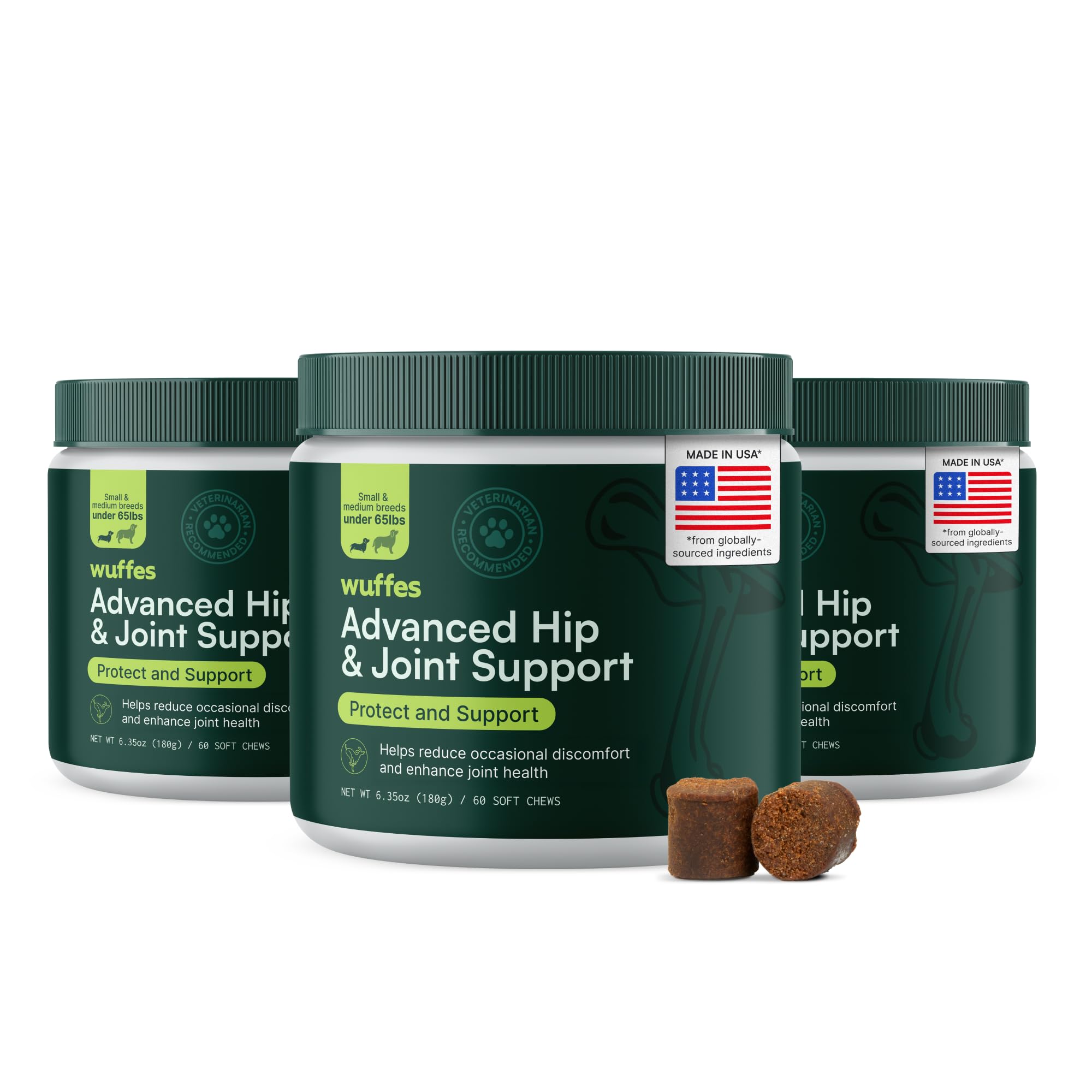 Wuffes Chewable Dog Hip & Joint Supplement - Glucosamine & Chondroitin Chews - Dog Joint Supplements & Vitamins - Extended Joint Care (Small&Medium Breeds (0-65 lbs), 180 Chews (Pack of 3)) - TrustMedUSA
