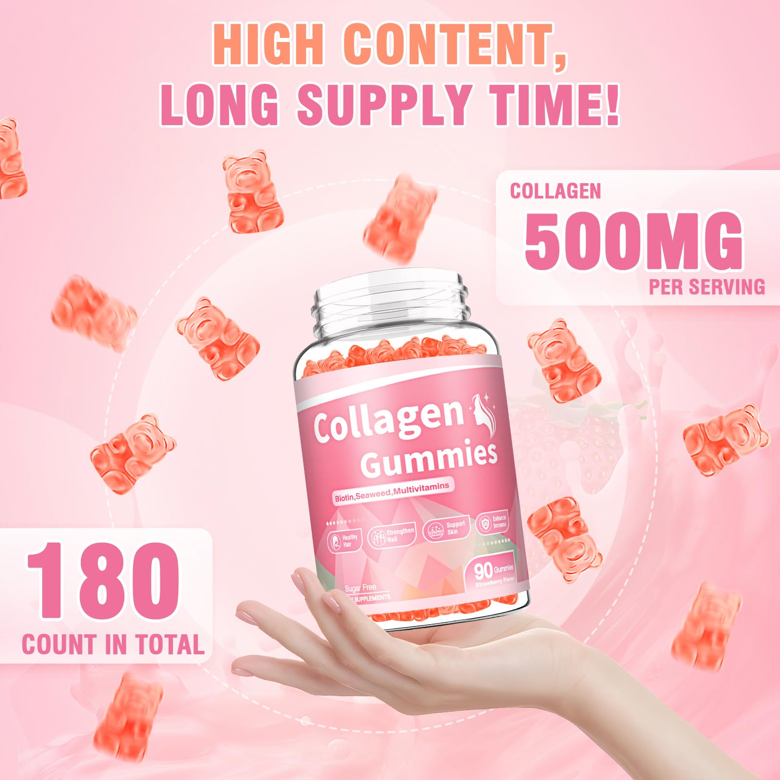 WyuuKi 180 Count Collagen Gummies Collagen Protein Type I II III V X with Biotin Vitamin C A B D E Keratin Hyaluronic Acid for Hair Skin Nails Joint Immune Digestion Women Men Sugar Free Strawberry - Maple Wellness Supplements