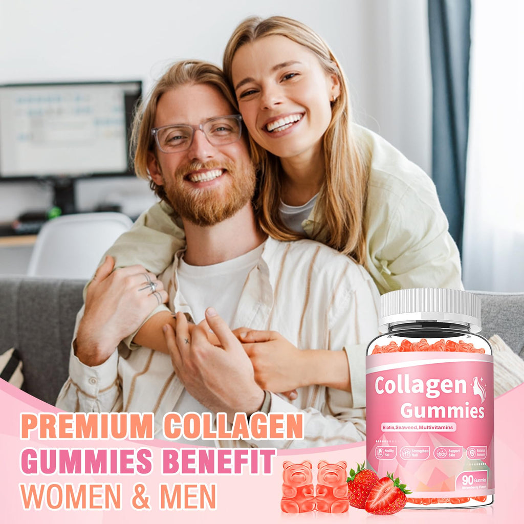 WyuuKi 180 Count Collagen Gummies Collagen Protein Type I II III V X with Biotin Vitamin C A B D E Keratin Hyaluronic Acid for Hair Skin Nails Joint Immune Digestion Women Men Sugar Free Strawberry - Maple Wellness Supplements