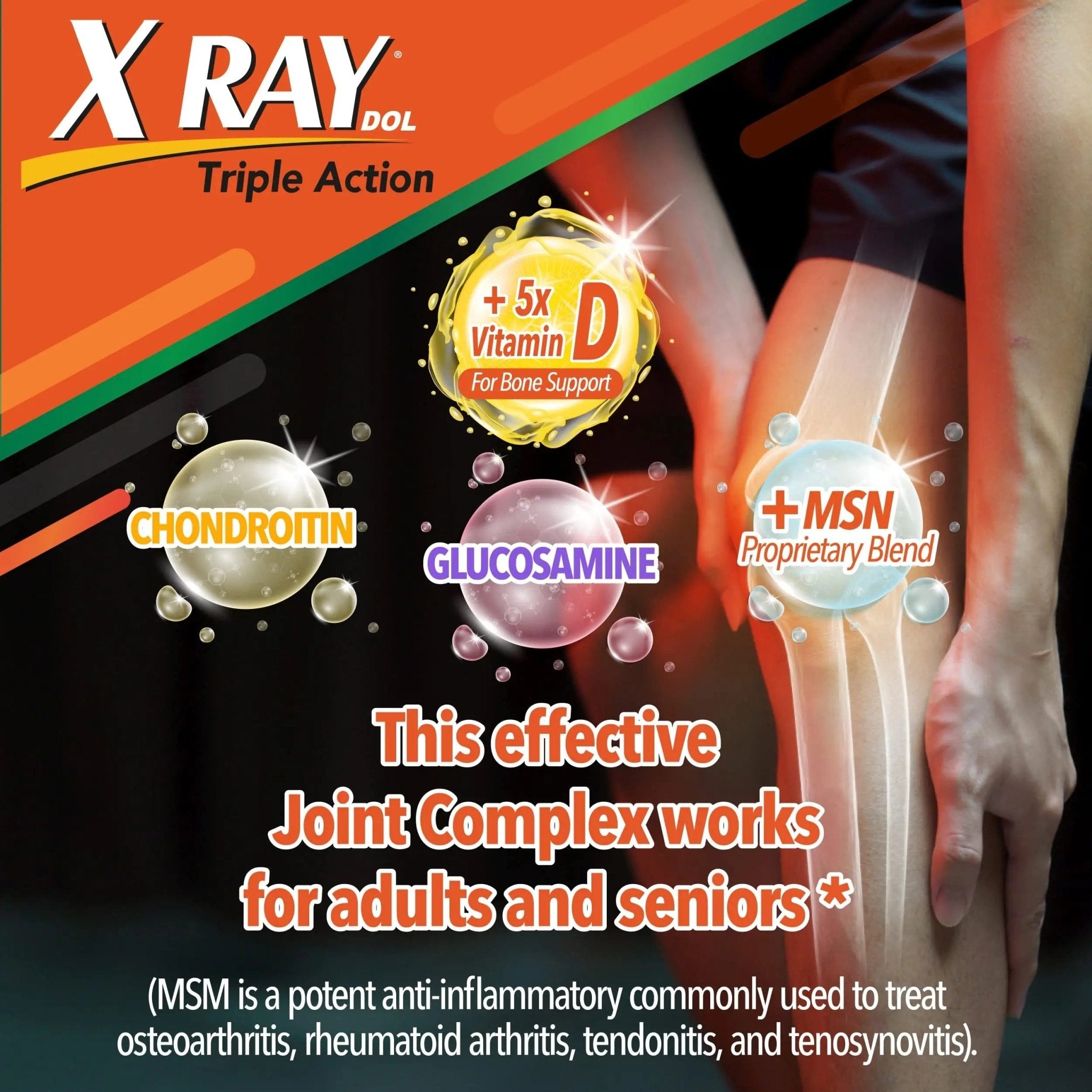 X Ray Dol Triple Action Joint Health Supplement, with 5X Vitamin D, Glucosamine 1500mg - TrustMedUSA