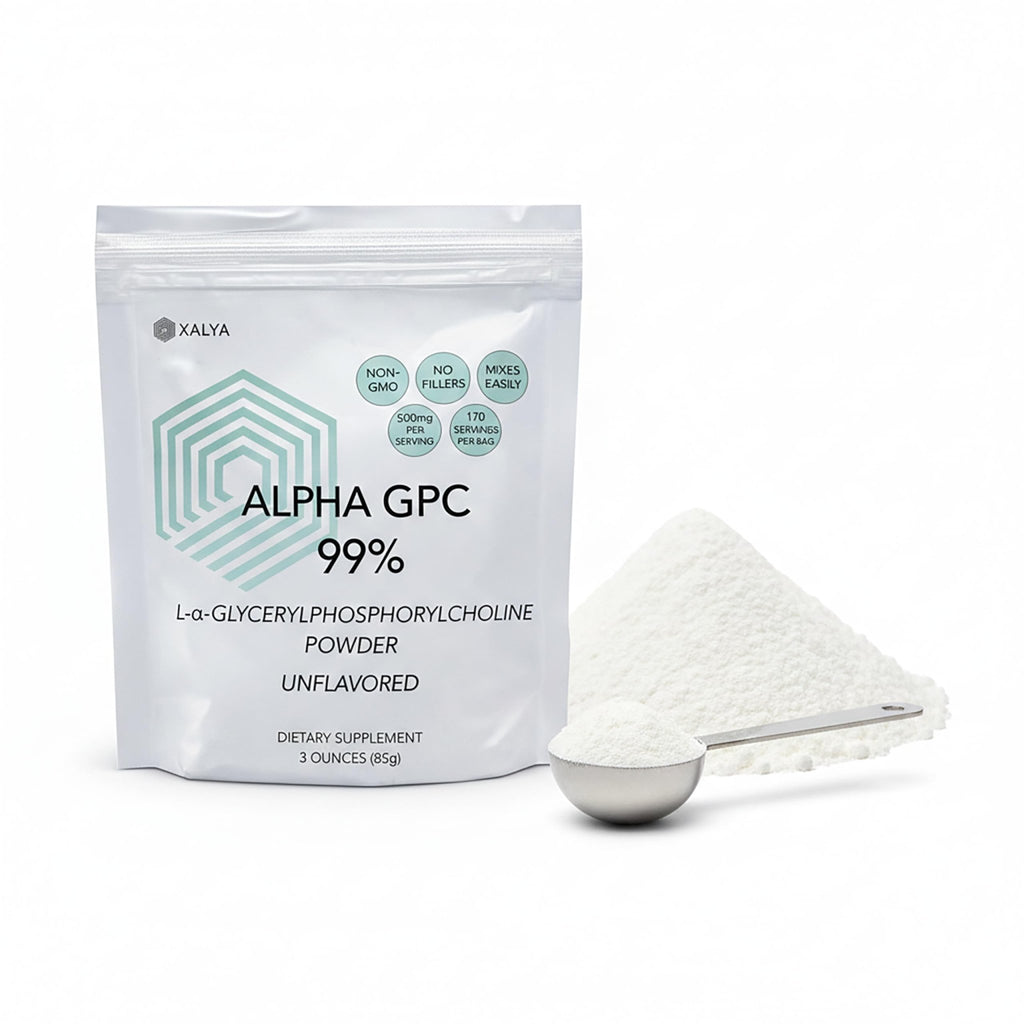 Xalya Alpha GPC Supplement, Alpha GPC Powder 99% Purity (Extra Strength) 500mg per Serving, Unflavored, Natural Choline Supplement - 3rd Party Tested -170 Servings, 3 Ounce - TrustMedUSA