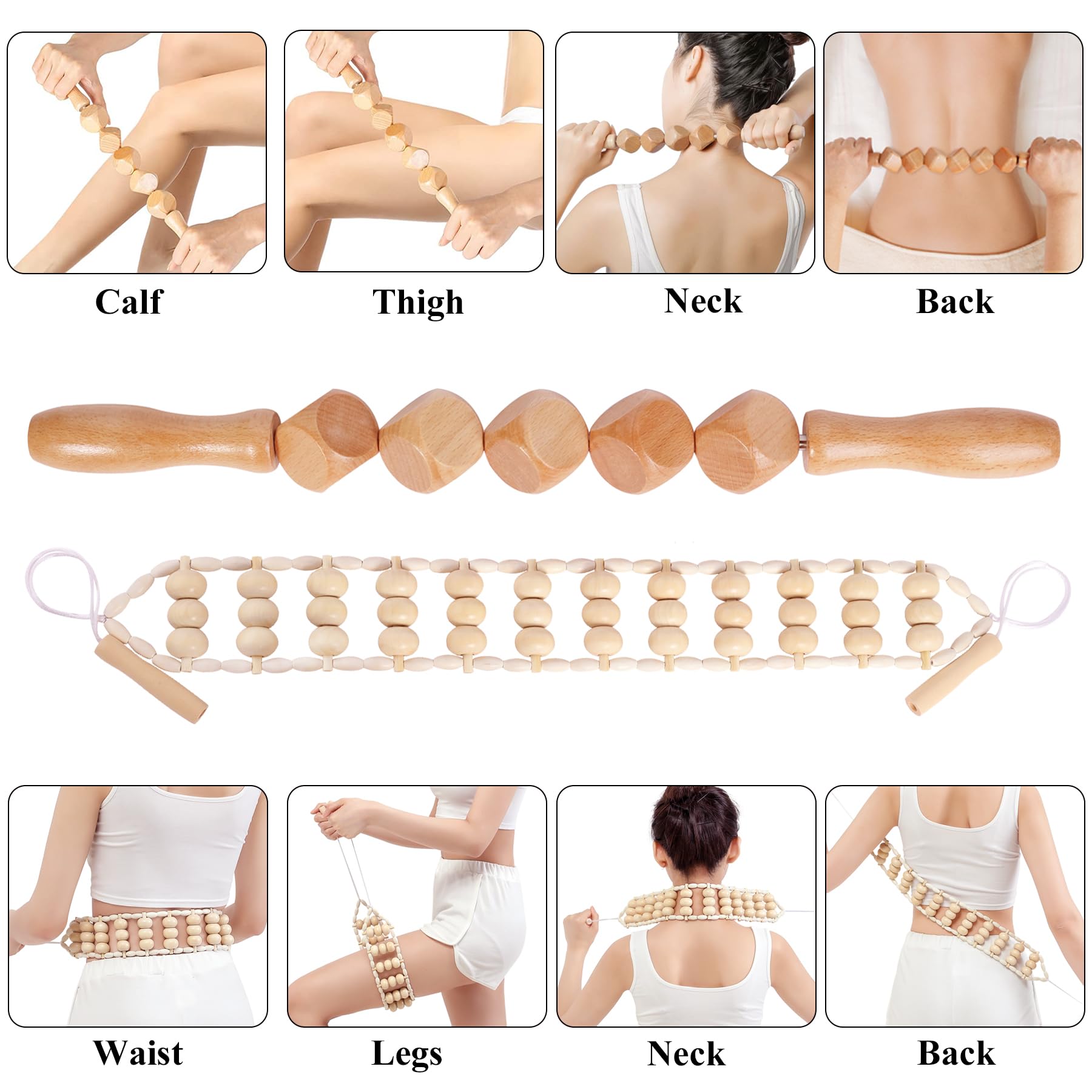 Xokocli 7-in-1 Wood Therapy Massage Tools Lymphatic Drainage Massager for Muscle Pain Relief | Maderoterapia Kit Body Sculpting Tools for Anti-Cellulite, Body Shaping - Maple Wellness Supplements