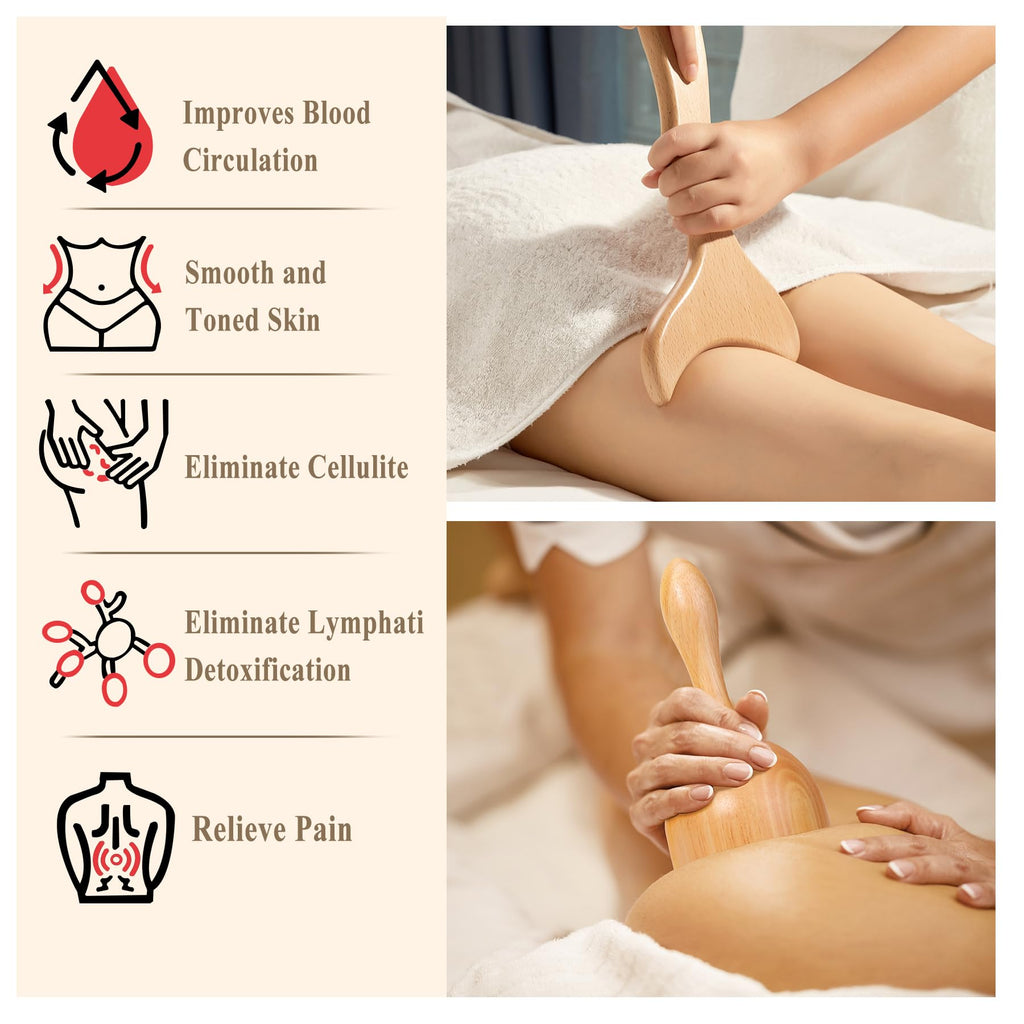 Xokocli 7-in-1 Wood Therapy Massage Tools Lymphatic Drainage Massager for Muscle Pain Relief | Maderoterapia Kit Body Sculpting Tools for Anti-Cellulite, Body Shaping - Maple Wellness Supplements